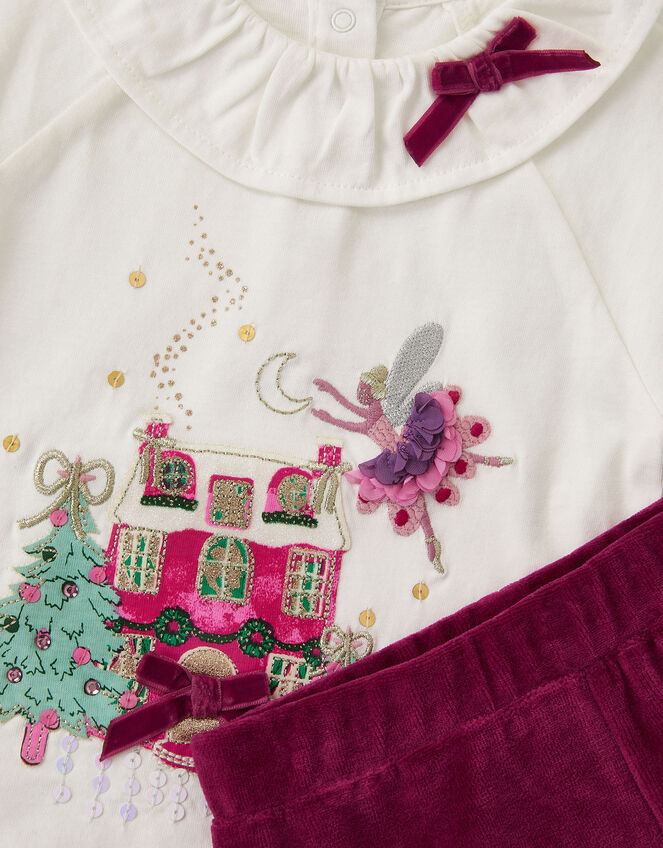 Baby Christmas Top & Velour Leggings Set, Red (BURGUNDY), large