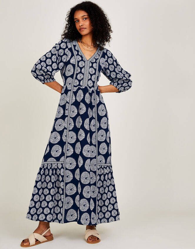 Ashoka Circle Print Midi Dress in LENZING™ ECOVERO™, Blue (NAVY), large