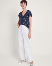 Mackie Spot Linen Top, Blue (NAVY), large