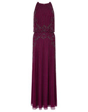 Belle Bead Embellished Maxi Dress in Recycled Fabric, Red (BERRY), large