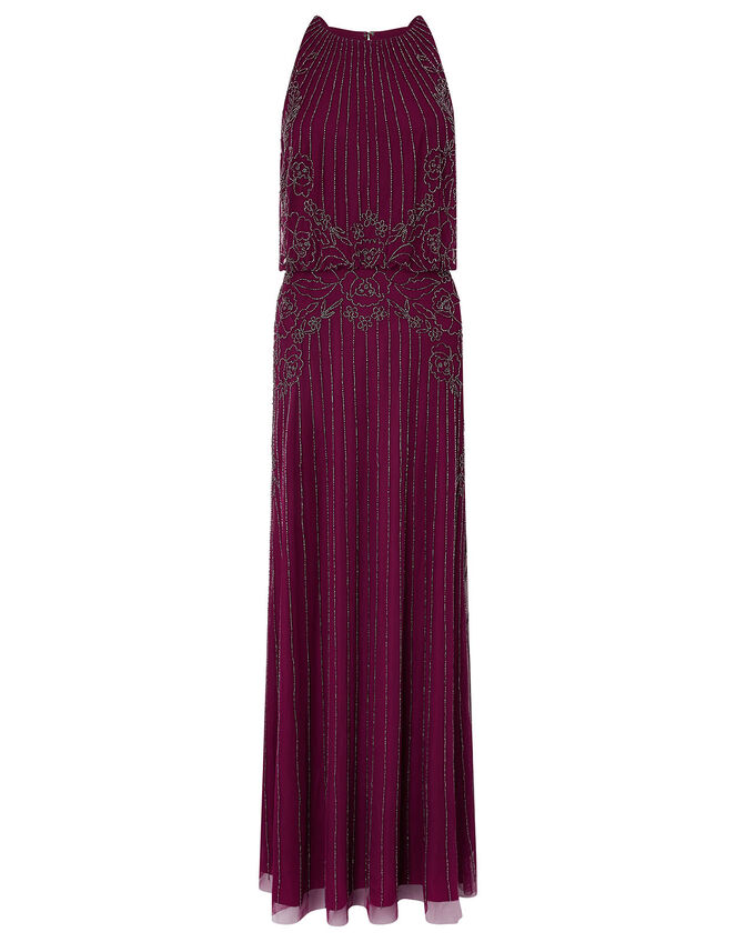 Belle Bead Embellished Maxi Dress in Recycled Fabric, Red (BERRY), large