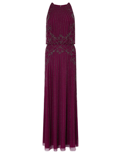Belle Bead Embellished Maxi Dress in Recycled Fabric, Red (BERRY), large