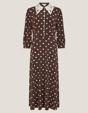 Paris Polka Dot Jersey Midi Dress, Brown (CHOCOLATE), large