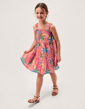 Tropical Swirl Print Beach Dress, Orange (ORANGE), large