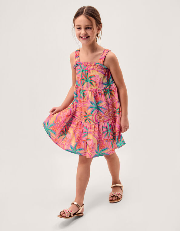 Tropical Swirl Print Beach Dress, Orange (ORANGE), large