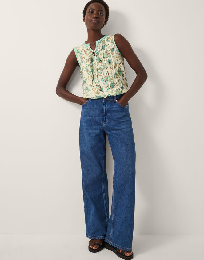 Saoirse Sleeveless Pintuck Floral Top, Ivory (IVORY), large