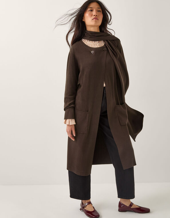 Santi Longline Cardigan & Scarf, Brown (CHOCOLATE), large