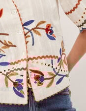 Polly Floral Embroidered Shirt, White (WHITE), large