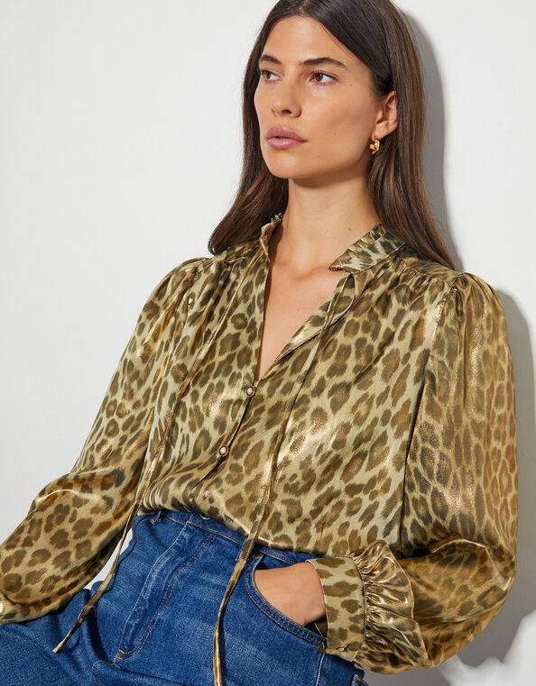 Lena Leopard Print Blouse, Gold (GOLD), large
