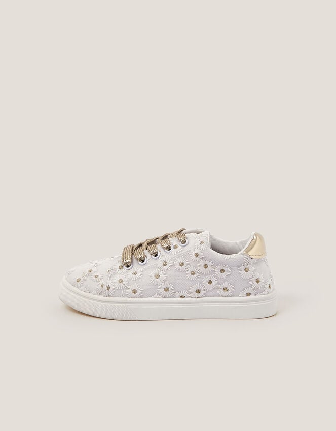 Floral Embroidered Trainers, Gold (GOLD), large