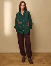 East Freddie Hand-Painted Floral Print Shirt , Green (DARK GREEN), large