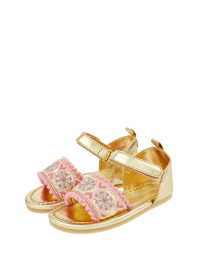 Baby Emily Embroidered Walker Sandals, Gold (GOLD), large