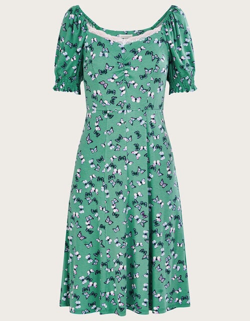 Lace Trim Jersey Short Dress, Green (GREEN), large