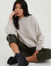 Pearl Stitch Jumper with Recycled Polyester, Ivory (IVORY), large