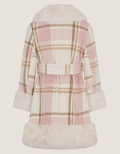 Aurora Check Print Faux Fur Coat, Pink (PINK), large