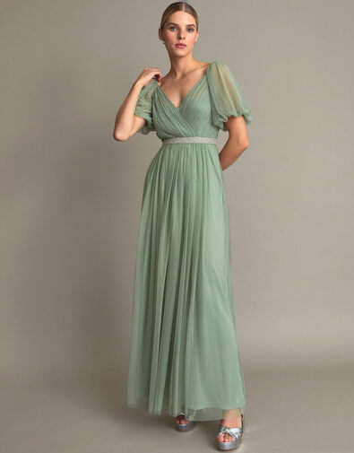 Meghan Mesh Maxi Dress in Recycled Polyester, Green (GREEN), large