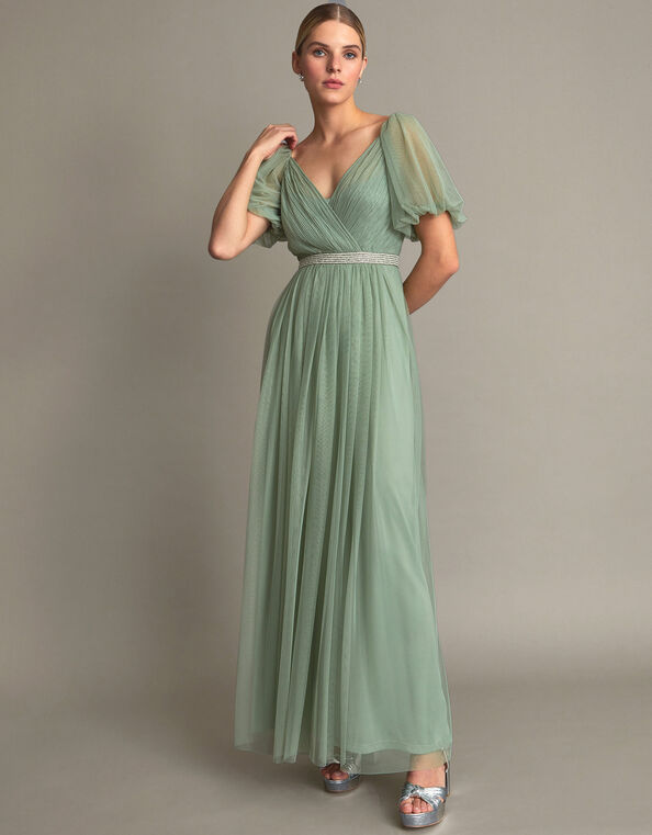 Meghan Mesh Maxi Dress in Recycled Polyester, Green (GREEN), large