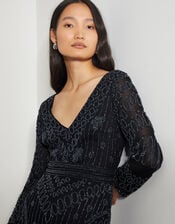Lorelai Beaded Long Sleeve Maxi Dress, Black (BLACK), large