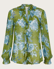 Eva Floral Ruffle Blouse, Green (GREEN), large