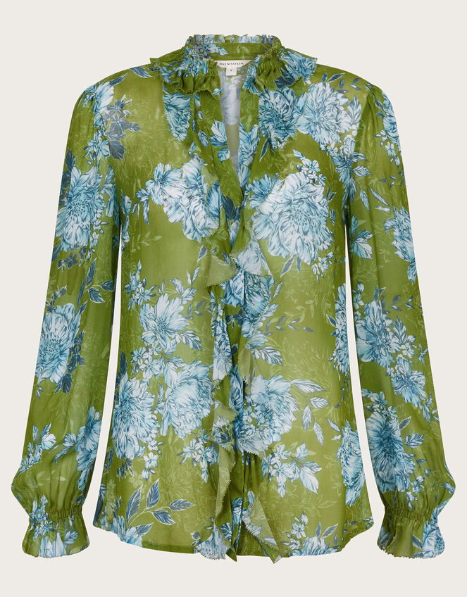 Eva Floral Ruffle Blouse, Green (GREEN), large