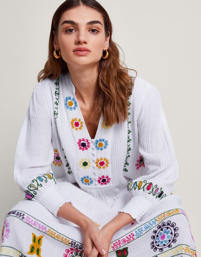La Galeria Elefante Hand-Embroidered Dress, White (WHITE), large