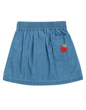 Frugi Charley Embroidered Denim Skirt , Blue (BLUE), large
