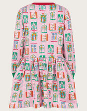 Christmas Window Print Sweatshirt Dress, Pink (PINK), large