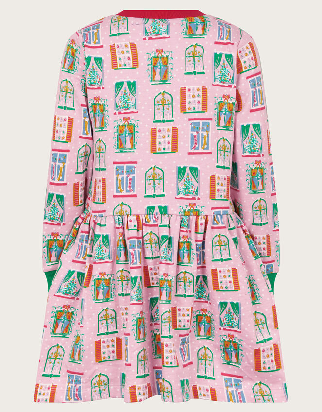 Christmas Window Print Sweatshirt Dress, Pink (PINK), large