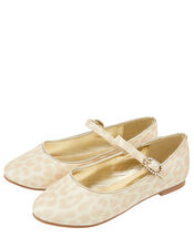 Eloise Leopard Shimmer Ballerina Shoes, Gold (GOLD), large