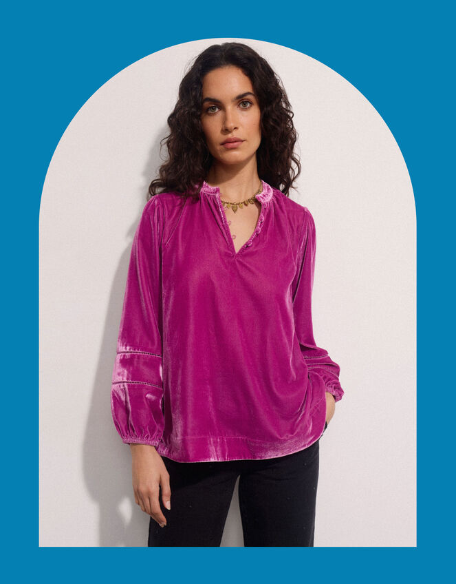 East Coira Velvet Blouse, Pink (PINK), large