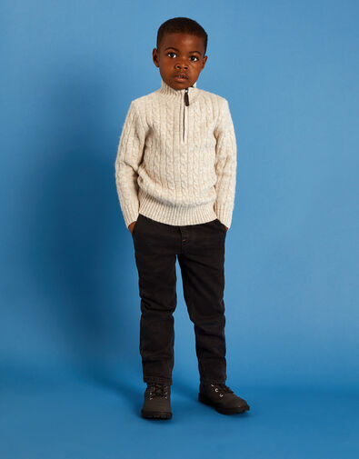Cable Knit Half Zip Jumper, Natural (STONE), large