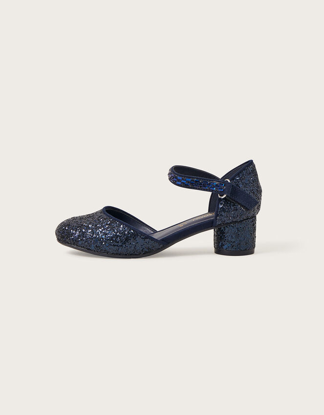 Dazzle Two-Part Block Heeled Shoes, Blue (NAVY), large
