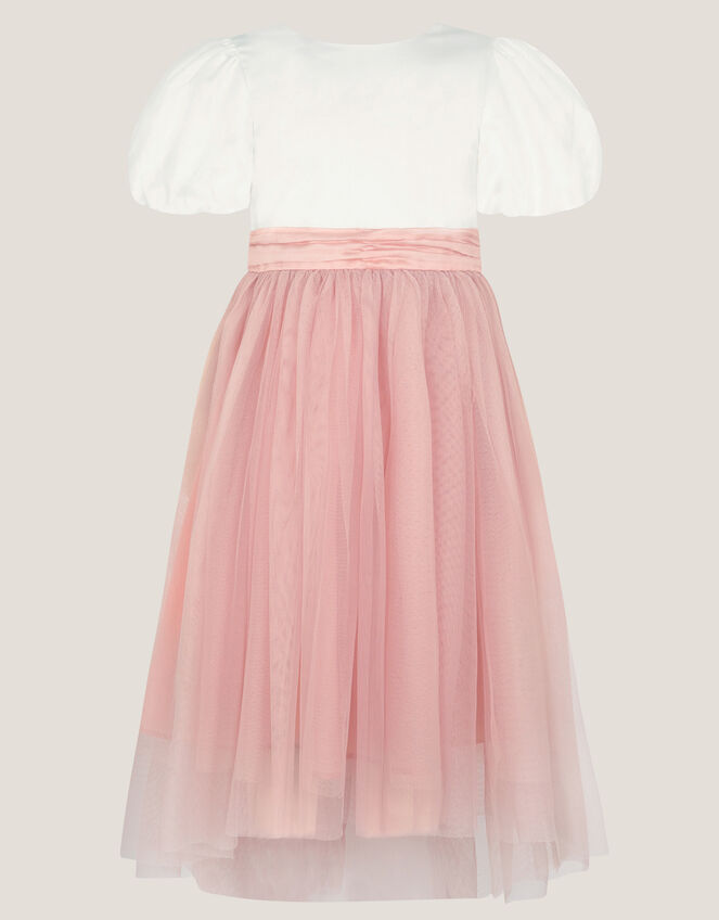 Puff Sleeve Satin Tulle Dress, Pink (PINK), large