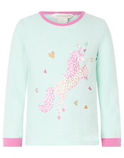 Unicorn Jersey PJ Set in Organic Cotton, Blue (AQUA), large