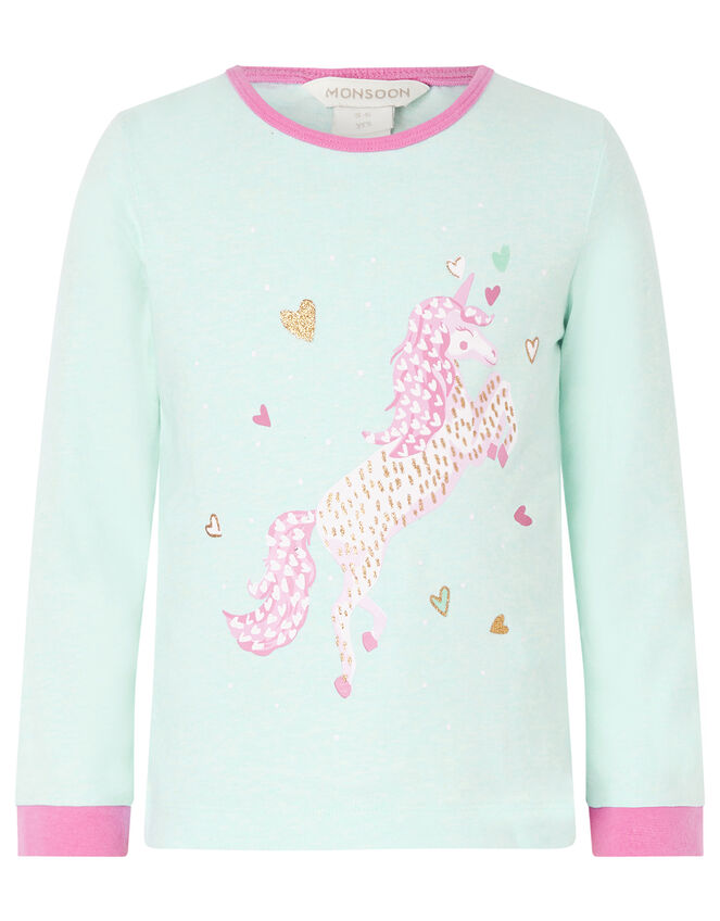 Unicorn Jersey PJ Set in Organic Cotton, Blue (AQUA), large