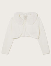 Super-Soft Faux Fur Collar Cardigan, Ivory (IVORY), large