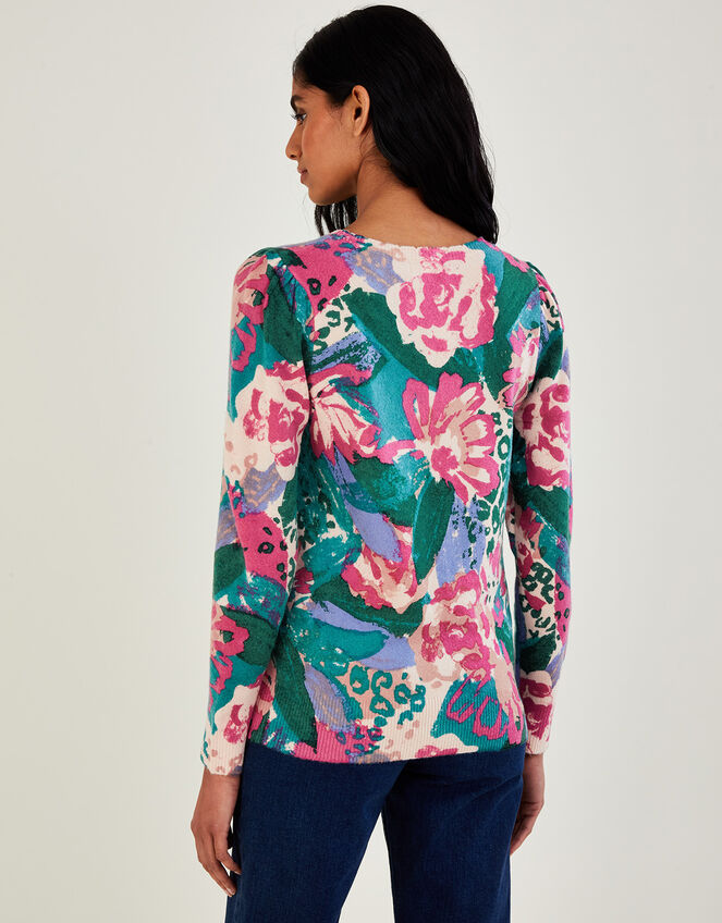 Floral Print Scallop Slash Neck Jumper, Pink (PINK), large