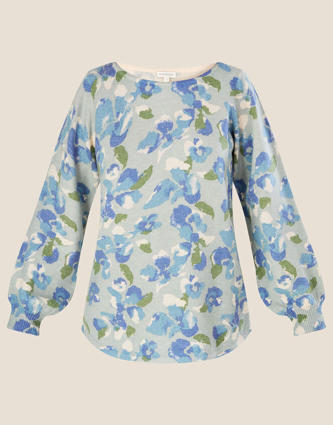Button Back Detail Printed Jumper , Blue (BLUE), large