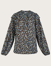 Ditsy Print Ruffle Jersey Top, Blue (BLUE), large