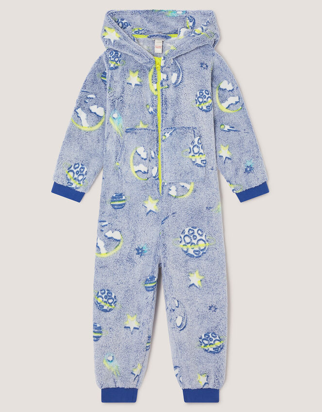 Glow In The Dark Space Fleece Onesie, Blue (BLUE), large