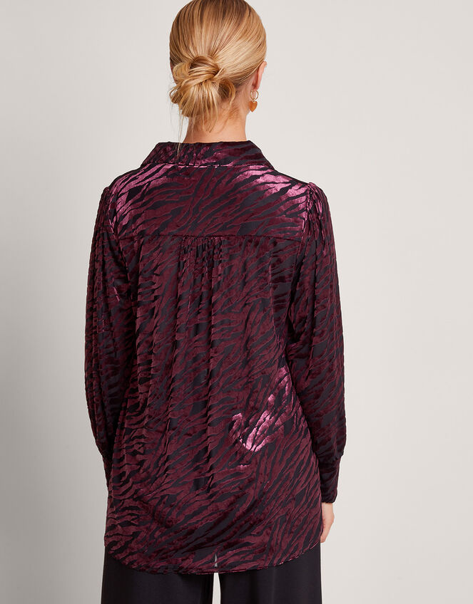 Riley Velvet Zebra Print Blouse, Brown (BROWN), large