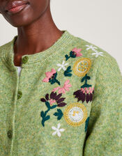 Fay Floral Embroidered Cardigan, Green (GREEN), large