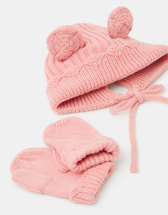 Baby Bonnet & Mitten Set, Pink (PINK), large