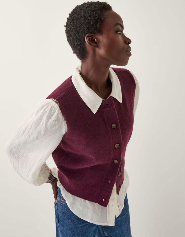 Brooke Button Knitted Vest, Red (BURGUNDY), large