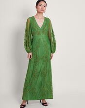 Maeva Hand-Embroidered Dress, Green (GREEN), large