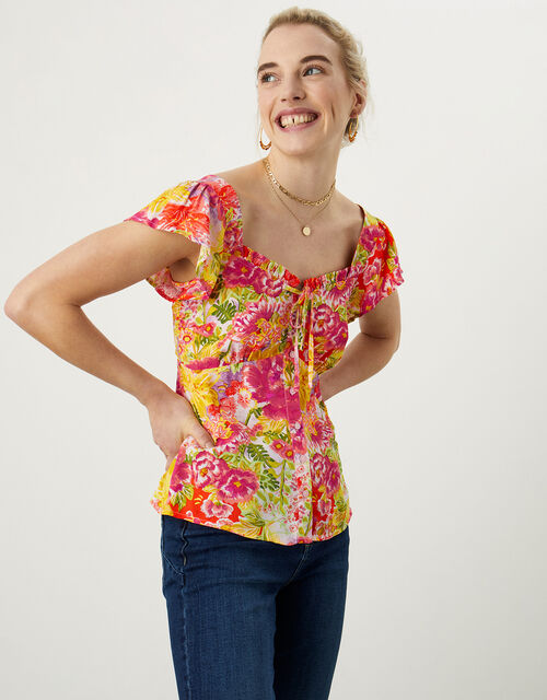 Oksana Floral Blouse in Sustainable Viscose, Yellow (YELLOW), large