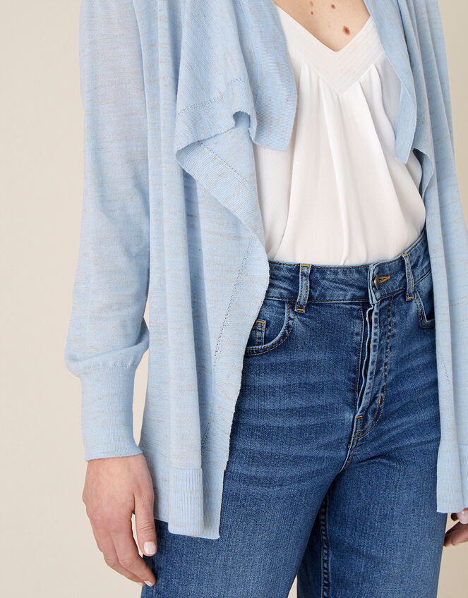 Waterfall Cardigan in Linen Blend , Blue (BLUE), large