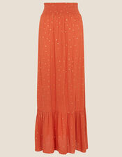 Foil Print Tiered Maxi Skirt in LENZING™ ECOVERO™ , Orange (ORANGE), large