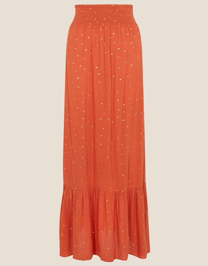 Foil Print Tiered Maxi Skirt in LENZING™ ECOVERO™ , Orange (ORANGE), large