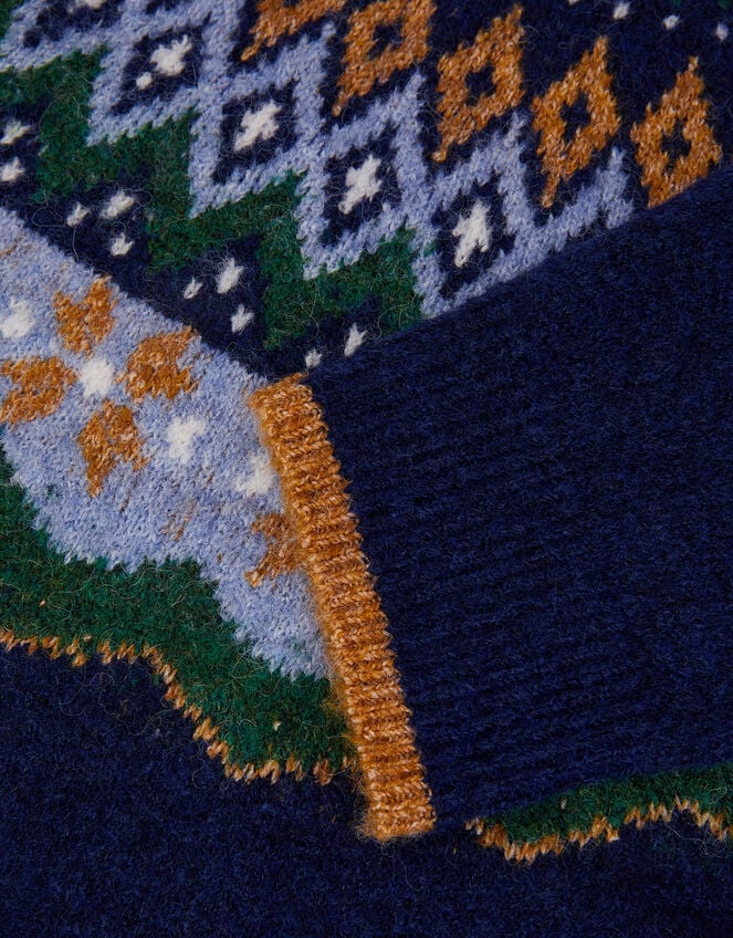 Crew Neck Fair Isle Jumper, Blue (NAVY), large